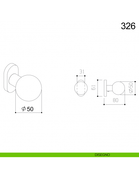Pomolo fisso tondo in acciaio per porta diametro 50 mm 326 Fimet Inox con rosetta ovale disegno