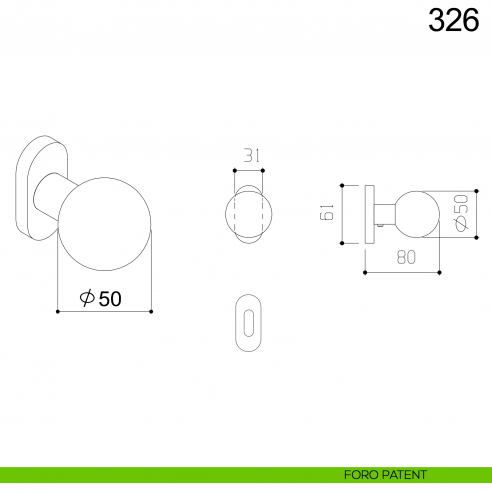 Pomolo girevole tondo in acciaio per porta 326 diametro 50 mm Fimet Inox con rosetta ovale