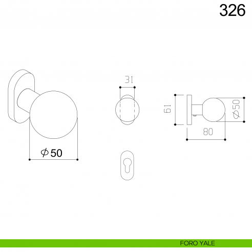 Pomolo girevole tondo in acciaio per porta 326 diametro 50 mm Fimet Inox con rosetta ovale