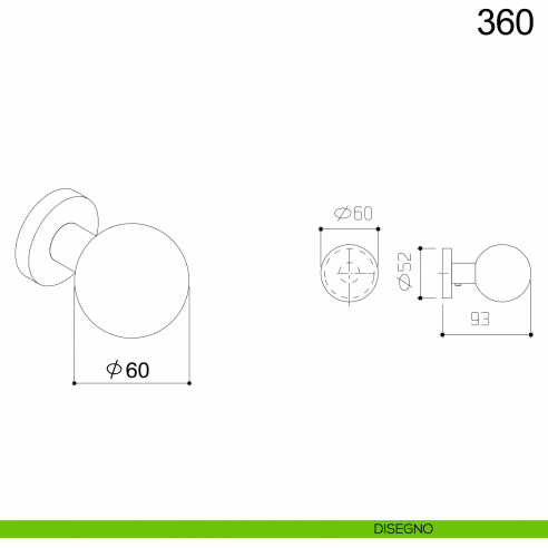 Pomolo sfera fisso in acciaio per porta diametro 60 mm 360 Fimet Inox disegno