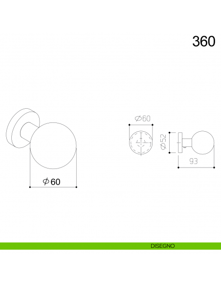 Pomolo sfera fisso in acciaio per porta diametro 60 mm 360 Fimet Inox disegno