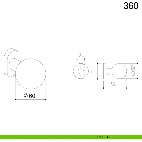 Pomolo fisso sfera in acciaio per porta diametro 60 mm 360 Fimet Inox disegno