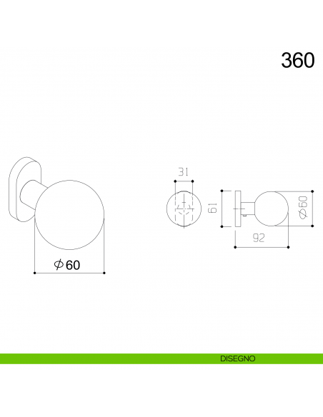 Pomolo fisso sfera in acciaio per porta diametro 60 mm 360 Fimet Inox disegno