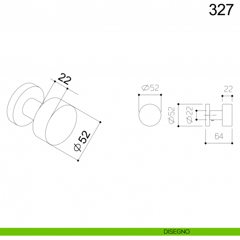 Pomolo fisso tondo in acciaio per porta 327 Fimet Inox disegno
