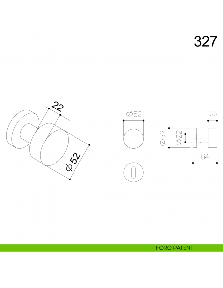 Pomolo piano girevole in acciaio per porta 327 Fimet Inox disegno foro patent