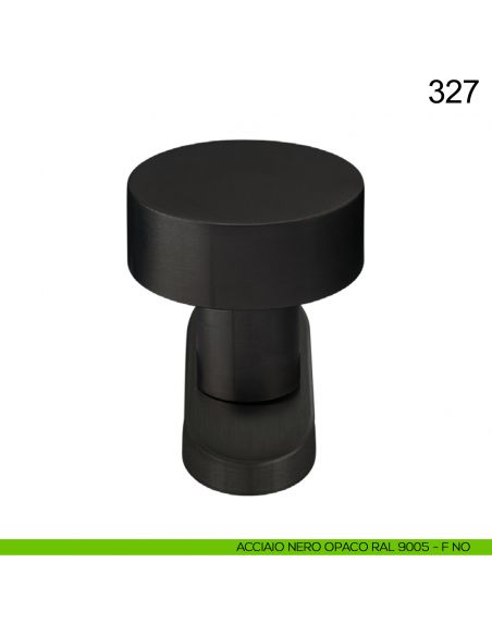 Pomolo tondo piano fisso in acciaio per porta 327 Fimet Inox con rosetta ovale nero opaco RAL 9005