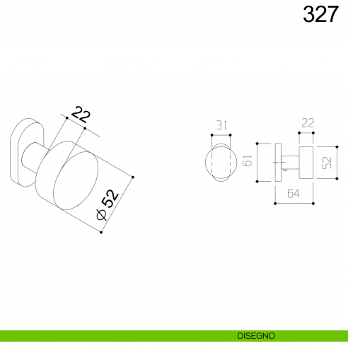 Pomolo tondo piano fisso in acciaio per porta 327 Fimet Inox con rosetta ovale disegno