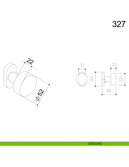 Pomolo tondo piano fisso in acciaio per porta 327 Fimet Inox con rosetta ovale disegno
