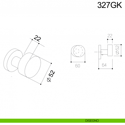 Pomolo fisso zancato piano in acciaio per porta 327GK Fimet Inox disegno