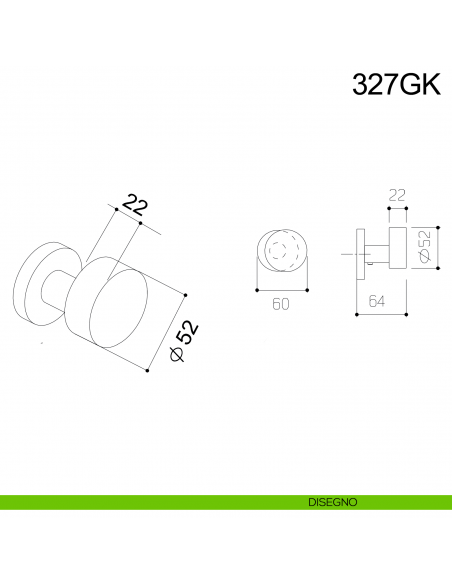 Pomolo fisso zancato piano in acciaio per porta 327GK Fimet Inox disegno