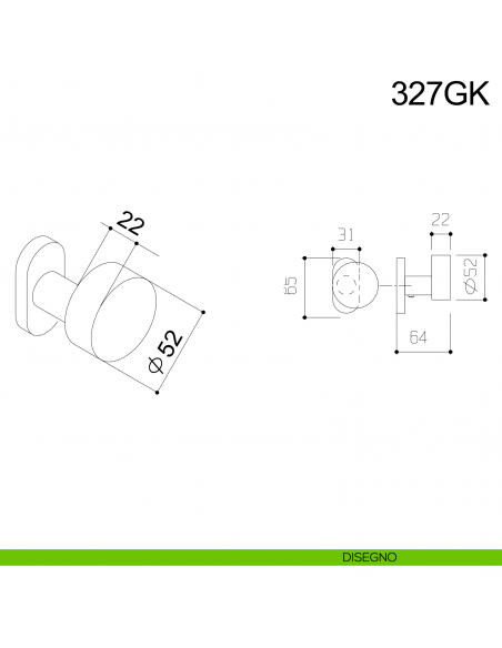 Pomolo fisso zancato tondo in acciaio per porta 327GK Fimet Inox disegno