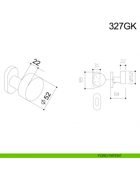 Pomolo tondo girevole spostato in acciaio per porta 327GK Fimet Inox con rosetta ovale disegno foro patent