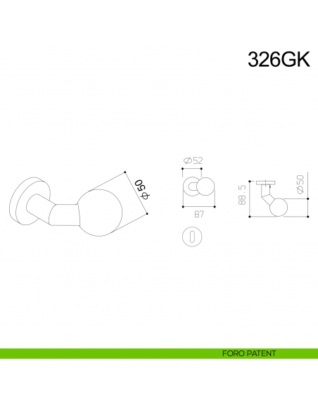 Pomolo girevole spostato sfera in acciaio per porta 326GK Fimet Inox disegno foro patent