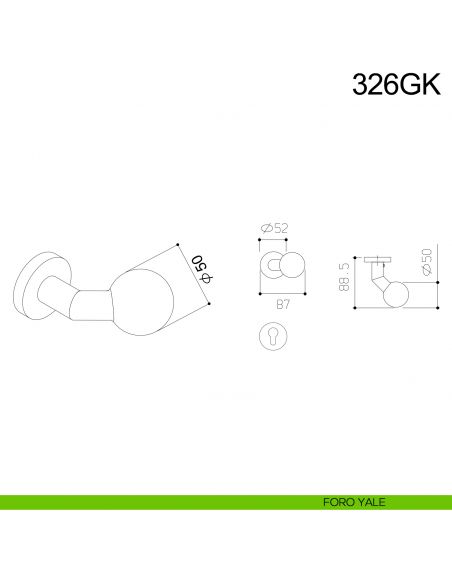 Pomolo girevole spostato sfera in acciaio per porta 326GK Fimet Inox disegno foro yale