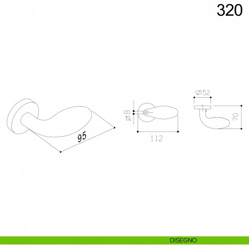 Pomolo fisso spostato in acciaio per porta 320 Fimet Inox disegno