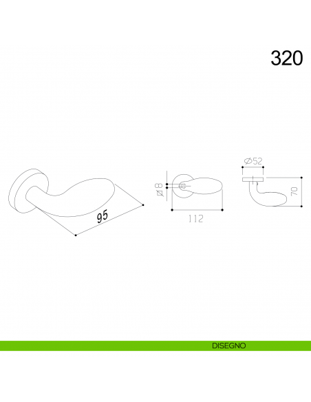 Pomolo fisso spostato in acciaio per porta 320 Fimet Inox disegno