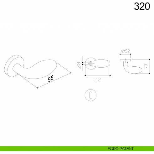 Pomolo girevole spostato in acciaio per porta 320 Fimet Inox disegno foro patent