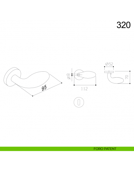 Pomolo girevole spostato in acciaio per porta 320 Fimet Inox disegno foro patent