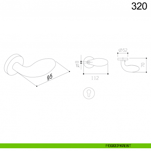 Pomolo girevole spostato in acciaio per porta 320 Fimet Inox disegno foro yale