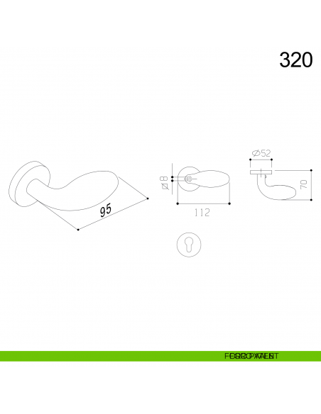 Pomolo girevole spostato in acciaio per porta 320 Fimet Inox disegno foro yale