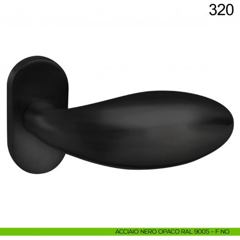 Pomolo spostato fisso in acciaio per porta 320 Fimet Inox con rosetta ovale nero opaco RAL 9005