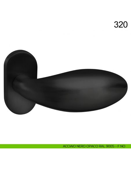 Pomolo spostato fisso in acciaio per porta 320 Fimet Inox con rosetta ovale nero opaco RAL 9005