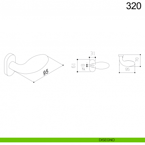 Pomolo spostato fisso in acciaio per porta 320 Fimet Inox con rosetta ovale disegno
