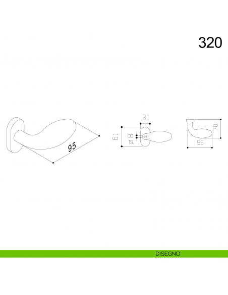 Pomolo spostato fisso in acciaio per porta 320 Fimet Inox con rosetta ovale disegno