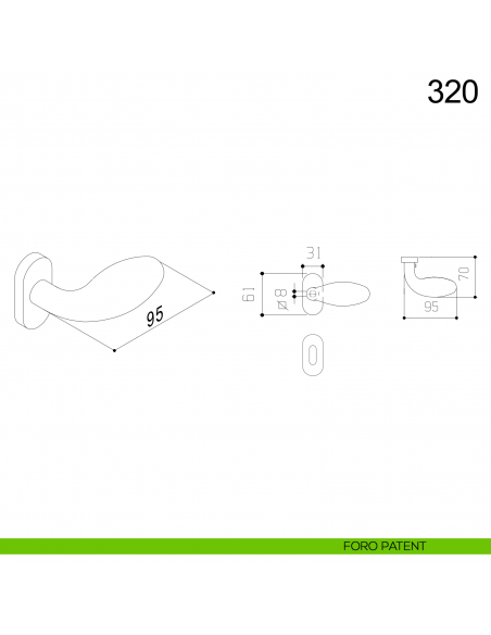 Pomolo spostato girevole in acciaio per porta 320 Fimet Inox con rosetta ovale disegno foro patent