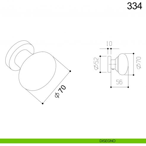 Pomolo in acciaio fisso tondo per porta 334 Fimet Inox disegno