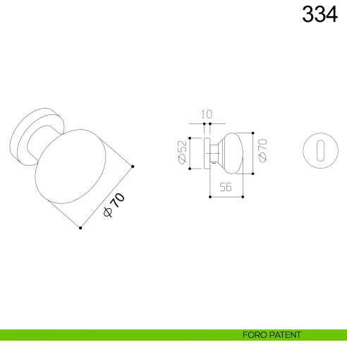 Pomolo tondo girevole in acciaio per porta 334 Fimet Inox disegno foro patent