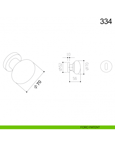 Pomolo tondo girevole in acciaio per porta 334 Fimet Inox disegno foro patent