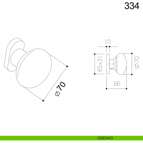 Pomolo fisso tondo in acciaio per porta 334 Fimet Inox con rosetta ovale disegno