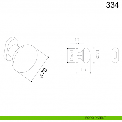 Pomolo in acciaio tondo girevole per porta 334 Fimet Inox con rosetta ovale disegno foro patent