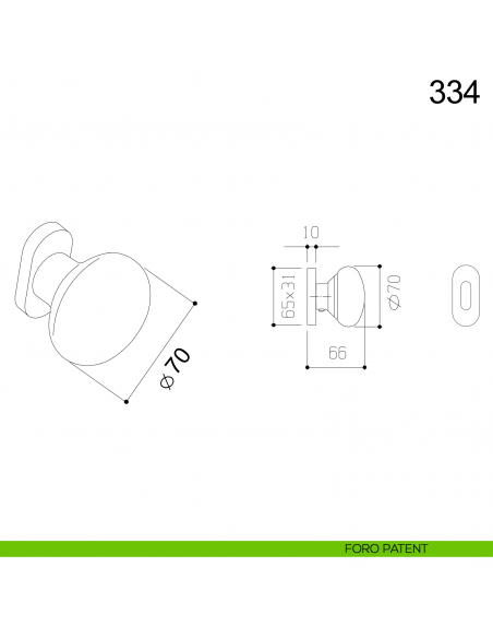 Pomolo in acciaio tondo girevole per porta 334 Fimet Inox con rosetta ovale disegno foro patent