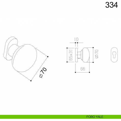 Pomolo in acciaio tondo girevole per porta 334 Fimet Inox con rosetta ovale disegno foro yale