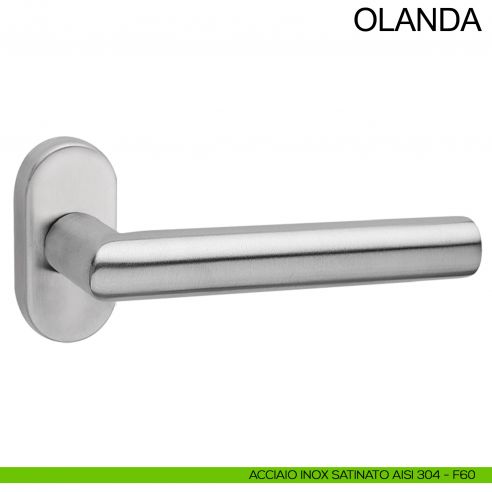 Maniglia in acciaio ribassata per porta Olanda Fimet Inox con rosetta ovale acciaio AISI 304