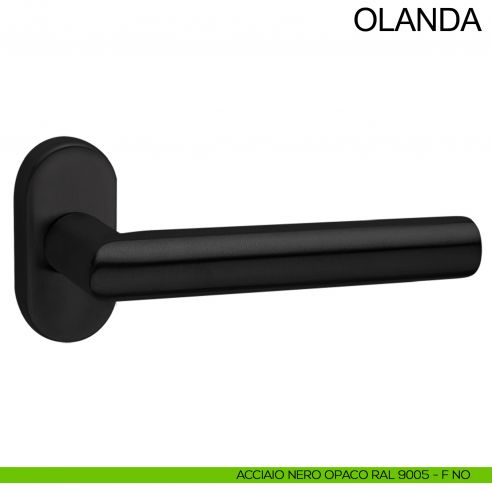 Maniglia in acciaio ribassata per porta Olanda Fimet Inox con rosetta ovale nero opaco RAL 9005