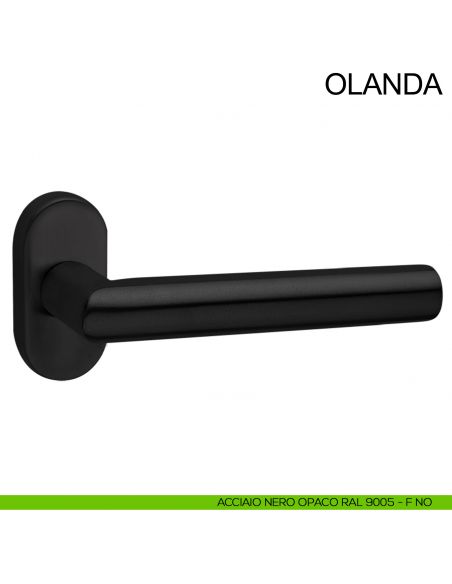Maniglia in acciaio ribassata per porta Olanda Fimet Inox con rosetta ovale nero opaco RAL 9005