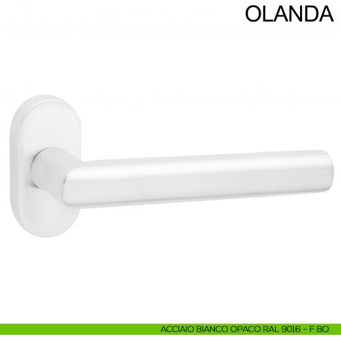Maniglia in acciaio ribassata per porta Olanda Fimet Inox con rosetta ovale bianco opaco RAL 9016