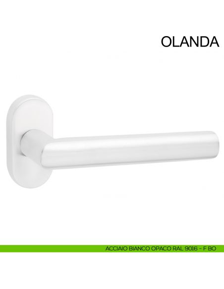 Maniglia in acciaio ribassata per porta Olanda Fimet Inox con rosetta ovale bianco opaco RAL 9016