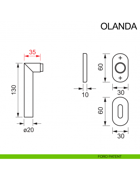 Maniglia in acciaio ribassata per porta Olanda Fimet Inox con rosetta ovale disegno foro patent
