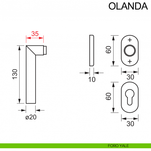 Maniglia in acciaio ribassata per porta Olanda Fimet Inox con rosetta ovale disegno foro yale