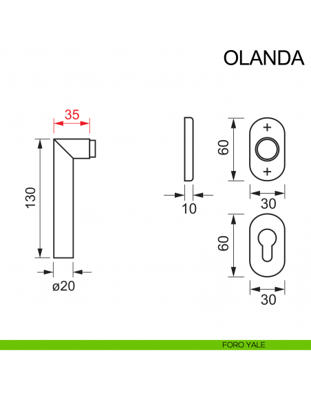 Maniglia in acciaio ribassata per porta Olanda Fimet Inox con rosetta ovale disegno foro yale