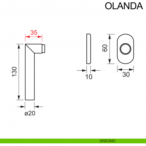 Maniglia per finestra ribassata in acciaio DK Olanda Fimet Inox disegno