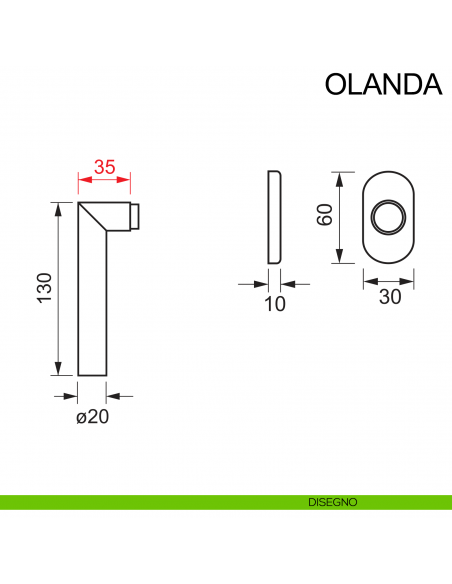 Maniglia per finestra ribassata in acciaio DK Olanda Fimet Inox disegno