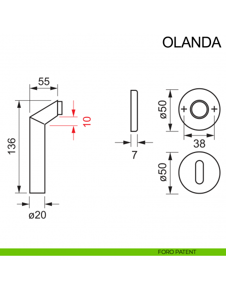 Maniglia zancata in acciaio per porta Olanda Fimet Inox disegno foro patent
