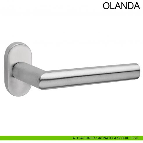 Maniglia in acciaio zancata per porta Olanda Fimet Inox con rosetta ovale acciaio AISI 304