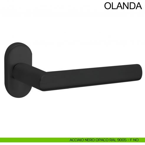 Maniglia in acciaio zancata per porta Olanda Fimet Inox con rosetta ovale nero opaco RAL 9005