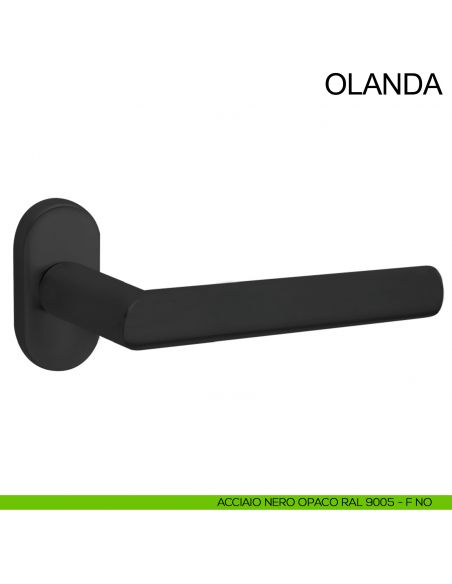 Maniglia in acciaio zancata per porta Olanda Fimet Inox con rosetta ovale nero opaco RAL 9005